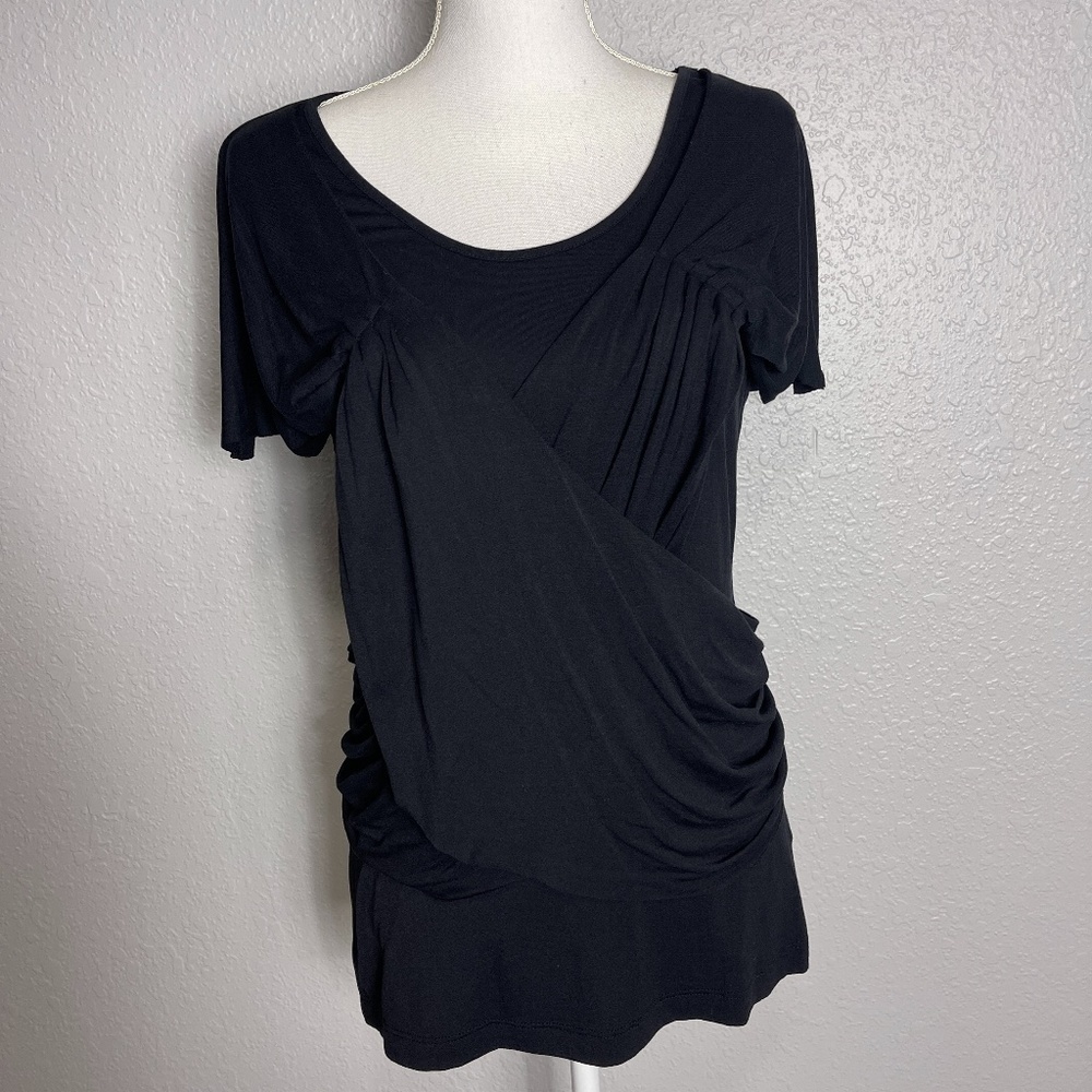Kische Black Draped Short Sleeve Tank Top